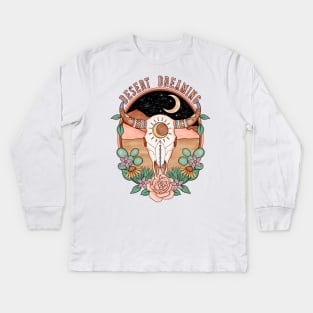 Desert Dreaming boho cow skull design Kids Long Sleeve T-Shirt